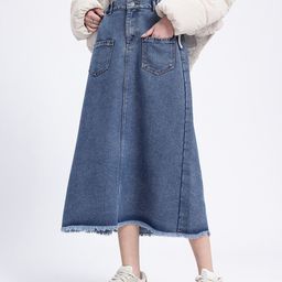 glitchez Denim Dreams Frayed Hem Midi A-Line Skirt-image-74