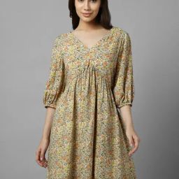 Allen Solly Yellow Floral Print A Line Dress-image-24