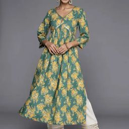 Varanga Green Cotton Floral Print Straight Kurta-image-26