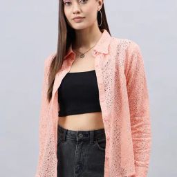 Style Quotient Peach Cotton Self Design Shirt-image-64