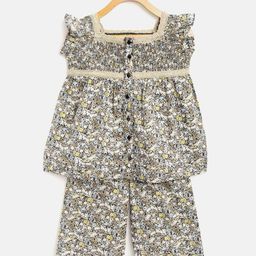 Cherry Crumble Girls Black Floral Print Sustainable Night suit with Crochet Detail-image-42