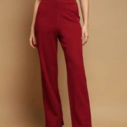 FEMEA Maroon Cotton Blend Solid Trackpants-picture-31