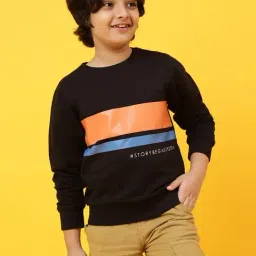 Tales & Stories Kids Black & Orange Striped Full Sleeves Sweatshirt-image-69