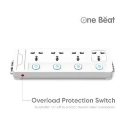 One Beat Power Strip with 4 Universal Socket with Output of 2500W & Extension Cord 2 Meter (White) image 3