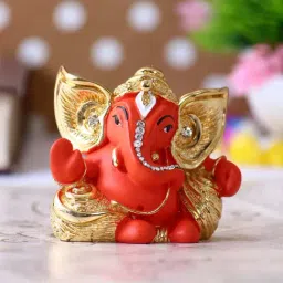 Gold Plated Orange Kaan Ganesha Decorative Showpiece for Home/Temple/Office/Car Dashboard-16
