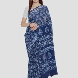 Kalakari India Blue Cotton Printed Saree With Unstitched Blouse-image-60