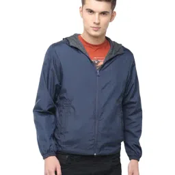 Basics Navy Comfort Fit Hooded Jacket-image-47