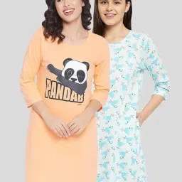Clovia Multicolor Graphic Print Night Dress (Pack of 2)-image-17