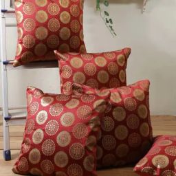 Romee 'Mandala' Red & Golden Polyester High Quality Cushion Cover - Set of 5-52