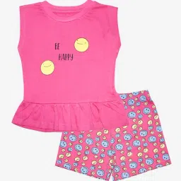 Kiddopanti Kids Pink Printed T-Shirt with Shorts-image-84