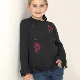 Cherry Crumble By Nitt Hyman Kids Black Embroidered Sweater-image-77
