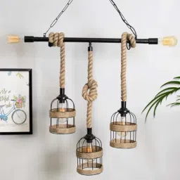Homesake Fixture Vintage Black Metal 3-In-1 Hemp Rope Cage Light (Bulb not included)-image-8