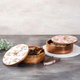 Nestroots Printed Pink Wood Serving Set of 2-32