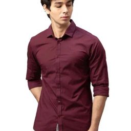 Being Human Dark Wine Cotton Slim Fit Shirts-image-70
