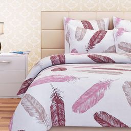 SEJ by Nisha Gupta  White & Pink 144 TC Cotton Double Bedsheet with 2 Pillow Covers-image-87