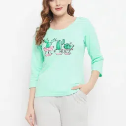 Clovia Green & Grey Printed Top & Shorts Set-14