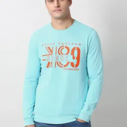 Peter England Blue Cotton Slim Fit Printed Sweatshirt-picture-23