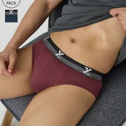 XYXX Brick Red & Dark Blue Cotton Briefs - Pack of 2-image-35