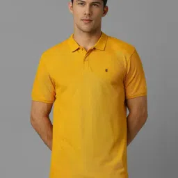 Louis Philippe Yellow Cotton Slim Fit Polo T-Shirt-picture-4