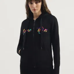 United Colors Of Benetton Black Regular Fit Printed Hooded Sweatshirt-picture-1