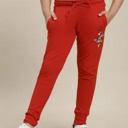 Kidsville Mickey & Friends Printed Regular Fit Red Joggers For Girls-image-22