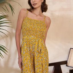 KASSUALLY Yellow & White Floral Print Romper-image-25