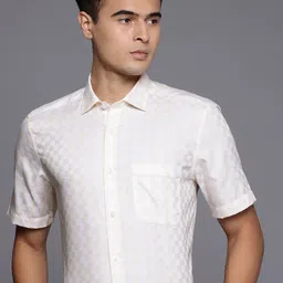 Louis Philippe Classic Fit Self Checked Pure Cotton Formal Shirt-picture-12