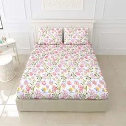 JaipurFabric Pink Cotton 240 TC Lavender Garden Super Soft King Size Bedsheet with 2 Pillow Covers-image-19