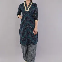 JIDI FASHION Sequined Printed Lace Trimmed Kurta Set-picture-2