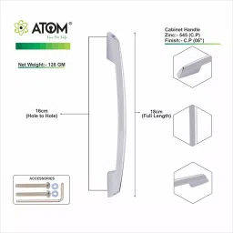 Atom Zinc Silver Glossy Finish Cabinet/Drawer Handle, CH-545-CPPT-06-110 (Pack of 10) image 4