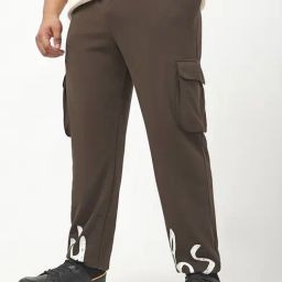 Bewakoof Brown Blended Relaxed Fit Printed Cargo Joggers-image-41