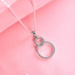Clara 925 Silver Platinum Plated Swiss Zirconia Interlocked Ring Pendant Chain Necklace for Women-image-25