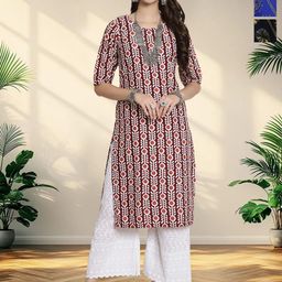HERE&NOW Selection Of 3 Floral Printed Round Neck Straight Kurtas-image-85