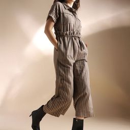 Globus Brown Striped Basic Cotton Jumpsuit-picture-29