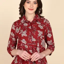 Maaesa Red Viscose Blend Printed Three-Quarter Sleeves Shirt-image-13