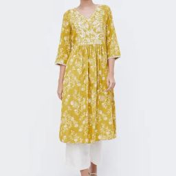 Melange by Lifestyle Yellow & White Embroidered Kurta-image-124