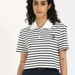 Tommy Hilfiger Women Striped Polo Collar Cotton Boxy T-shirt-image-42