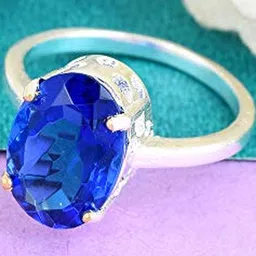 Brass Silverplated High Crown Faux Ceylon Blue Sapphire (Neelam) Fingerring Men Women-52