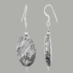 Nirvana 925 Sterling Silver Rhodium Plated Chalcedony Beaded Oval Shaped Drop Earrings image 2