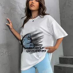 Stylecast X Hersheinbox Printed Pure Cotton Drop-Shoulder Oversized Longline T-shirt-image-44
