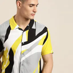 Moda Rapido Men Grey & Yellow Slim Fit Printed Casual Shirt-picture-14