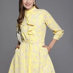 Allen Solly Yellow Printed A Line Dress-image-88