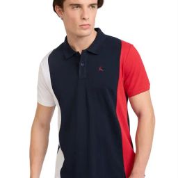 Parx Blue Cotton Regular Fit Colorblock Polo T-Shirt-image-50