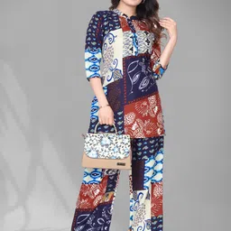 Anouk Cream Printed Mandarin Collar Tunic With Trousers-picture-10
