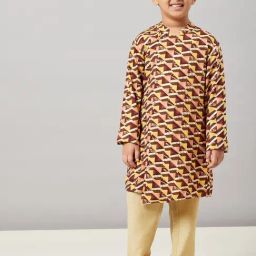 StyloBug Boys Brown Printed Kurta Set-image-2