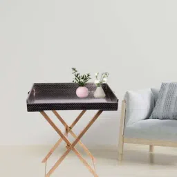 Casagold Gun Metal Pu Leather Foldable Tray Table With Metal Stand & Small Tray-image-51