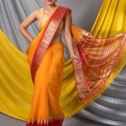 MAHALASA Orange & Red Embellished Saree With Unstitched Blouse-image-36