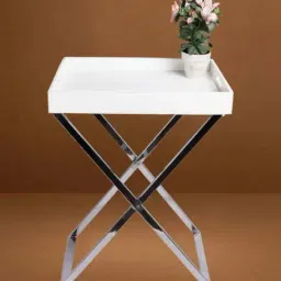 Casagold White Croco Pu Leather Foldable Tray Table With Metal Stand & Small Tray-image-86
