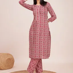 Women Basket Women Ethnic Motifs Printed Regular Straight Kurta with Trousers-picture-53