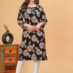PURSHOTTAM WALA Floral Printed Tie-Up Neck Straight Kurta-image-28